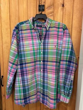 Polo by Ralph Lauren Pink, Green & Blue Plaid Button-Down Shirt